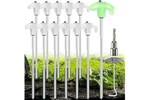 YAOBLUESEA 12 piquetas Tienda de campaña estaca de Tienda estacas Camping atornillables piquetas de Acero Camping 25CM Suelo Duro taladros hexagonales y Ganchos en Forma de t (Blanco 12PCS)