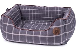 Petface Szare łóżko w kratkę z szybą okienną, duże