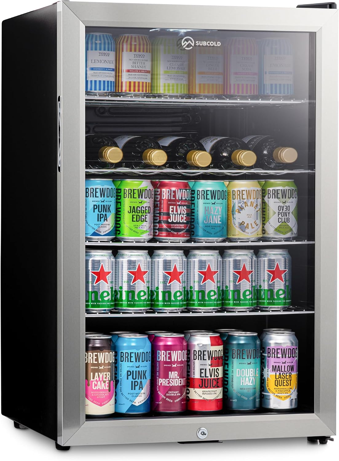 Subcold Super115 LED - Under-Counter Fridge | 115L Beer, Wine & Drinks Fridge | LED Light + Lock and Key | Energy Efficient (Stainless Steel, 115L)