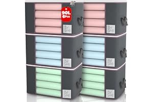OH MY HOME Clothes Storage Bags with Zips 90L Pack of 6 Large Capacity Foldable Breathable Storage Boxes with Thick Reinforced Handles Transparent Window Grey Storage Bags for Toys, Clothing, Bedding, Blankets