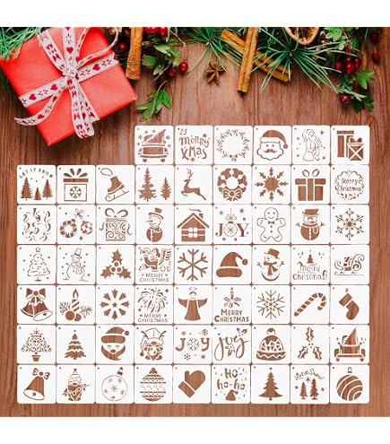 20 Stencil Natalizi Riutilizzabili In PET 7,6x7,6 Cm - Sagome Per Dipingere Su Legno, Tessuto, Pareti E Album