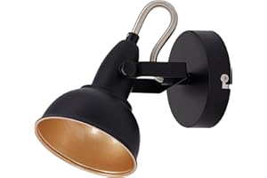 ‎BRILONER Briloner Leuchten Kinkiet Ścienny Retro/Vintage | Reflektor Obrotowy i Wychylny | Czarny ze Złotymi Elementami | Oprawka E14 | Maks. 40 W | Metalowy | 15,6x10 cm