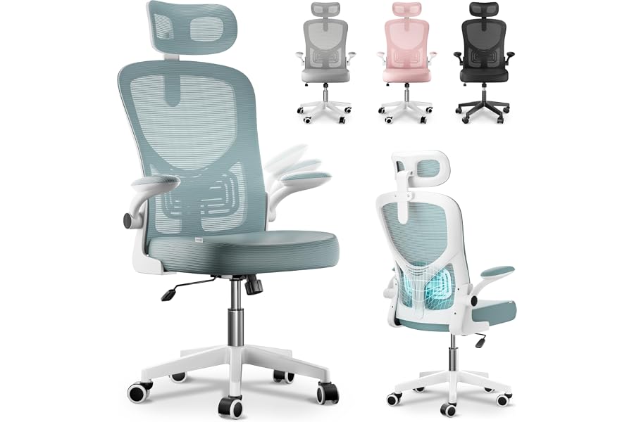 JUPPLIES Silla Escritorio Ergonómica - Silla Oficina Ajustable y Reclinable con Soporte Lumbar, Reposacabezas Ajustable,