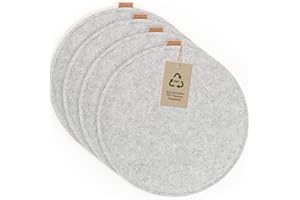 ‎MIQIO Miqio Design Filz Sitzkissen Rund mit Antirutschnoppen | 35cm | 4er-Set | Indoor und Outdoor | Nachhaltig aus recycelten PET Flaschen | Waschbare Stuhlkissen rutschfest | Hellgrau
