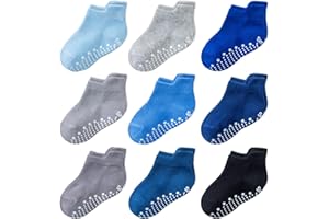 SockWaddles Baby Socks 9 Pairs Cozy Anti-Slip Toddler Socks,Cotton Grip Ankle Multicolor Socks for Kids Boys Girls Infant Children Aged 0-6/6-12 Months,1-3/4-7 Years