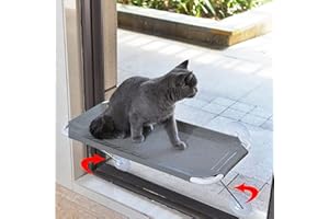 LSAIFATER Trespolo Gatto da Finestra Supporto Basso di Sicurezza in Ferro Prendisole 360° Amaca Sedile da Finestra per tutti i Gatti (L, grigio)
