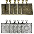 Julie Wang 40 Pieces Alloy Square Bezel Tray Blanks Setting Pendant Mixed Antiqued Silver Bronze Charms for Photo Jewelry Making Inner Size 25MM