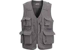 MeiLayM Uomo All'aperto Gilet Giacca Multi-Tasca Pesca di cotone Gilet Casual Leggero Traspirante Giubbotto Senza Maniche Fotografi Utility Gilet Campeggio Sport Giubbotto