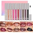 Frichness 10 Colors Diamond Glitter Lip Gloss Set, Long Lasting High Shine Shimmer Liquid Lipstick Set, Hydrating,Moisturizing Lip Gloss Kit Gift Makeup For Girls, Highly Pigment Nude Super Stay Soft