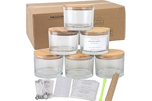MILIVIXAY 6 Pack 16 oz Candle Jars With Bamboo Lids and Making Kits - 3 Wick Clear Thick Glass for Large Candles - Spice, Powder Containers