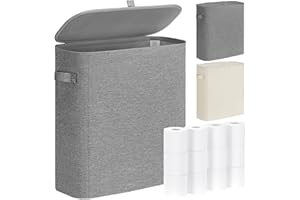 DIDAINT 33L Toilet Paper Storage, Bathroom Toilet Paper Storage, Knorb with Lid, Foldable Toilet Paper Storage for 9-16 Rolls of Toilet Paper, Grey