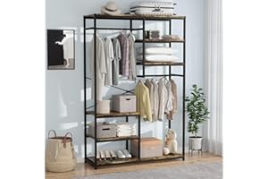 JoliJour Penderie Dressing,Portant à Panneau de Particules et Métal pour Les Chambres,Portemanteaux Haut Portant avec étagère de Rangement Style Vintage Penderie de vêtements avec 2 tringles Solide