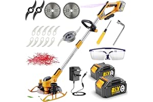 WeeLun Grass Trimmers Cordless & Edger Garden Strimmer Electric with 8.0Ah Battery And Fast Charger, 4 Types Blades, With Auxiliary Wheels, for Garden Brush Cutter Clearing Weeds