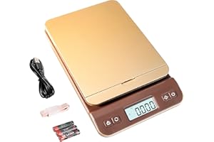 UNIWEIGH digital Postwaage 39kg/86lb, Briefwaage, Paketwaage, Plattformwaage, Küchenwaage, Grammwaage, Postal Scale mit Hold-Tara-Funktion für Büro, Haus,Lager, Markt, USB-Kabel, Maßband - Gold