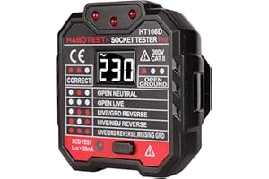 DUBEUYEW Tester di Presa, SP-Cow con LED display di tensione 48-250V Tester di uscita Presa di corrente Circuito elettrico, CAT II 300V, Tester per circuiti elettrici, RCD