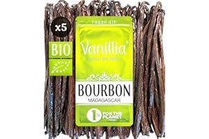 BIO - 5 Gousses de Vanille Bourbon de Madagascar - Grand Cru BIO de Madagascar 2023 - Gousse de Vanille 15/18cm - Sachet FreshZIP = Gousses de Vanille BIO Toujours Fraîches!