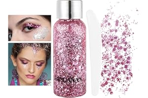 HTRUIYATY Glitter Body Gel Brillantini Make Up Glitter Liquidi Festival Glitter Makeup Sparkle Glitter per Viso Occhi Labbra Capelli Corpo Masquerade Halloween Party Rosa