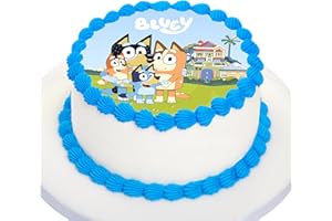 Kardasis Bluey cake topper avec papier sucre | Topper comestible pour gâteaux | Disque Azyme Décoration de gâteau pour l'anniversaire thème Bluey | 20cm