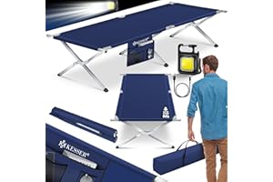 KESSER® Cama de Camping Plegable Resistente con Bolsa de Transporte, Bolsillo Lateral y Luz de Camping | 190x73x45cm hasta 150 kg Tubo de Metal | Tela Oxford 600D Portátil Cómoda | Azul Marino
