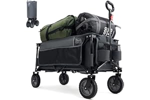 TIMBER RIDGE XXL Bollerwagen Faltbar Strand Handwagen mit Seitentasche Getränkehalter verstellbarem Griff, Gartenwagen Strandwagen für Alle Gelände, Draussen Camping Einkaufen, 100kg Belastbarkeit