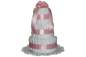 DUBISTDA.DE Klassische Windeltorte - rosa für Mädchen - Geschenk zur Geburt & Taufe - Windelpyramide - 3 Stöckig