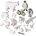 JOKFEICE Polar Animals Figurines, 15pcs Realistic Arctic Wolf Fox Polar Bear Penguin Toys for Early Educational Toys Birthday Cupcake Topper for Kids