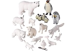 JOKFEICE Figurki zwierząt polarnych, 15 szt., realistyczny wilk arktyczny lis niedźwiedź polarny pingwin zabawki do wczesnych zabawek edukacyjnych urodziny nakładka na babeczki dla dzieci