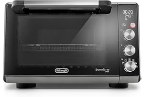De'Longhi Sfornatutto Chef DO34326, Forno Elettrico Ventilato, 6 Funzioni Cottura, Funzione Friggitrice ad Aria, Display LCD, Timer 120', Leccarda, Griglia e Cestino Inclusi, Capacità 34L, 2000W, Nero