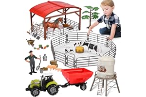 BuzzoXerex Granja Juguete Con Animales, Figuras, Establo Caballos, Granero, Valla de Ensamblaje y Camiones de Transporte, Conjunto Realista Para Niño y Niña