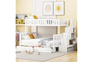 Ctastay Kinderbett Etagenbett 90x200 & 140x200 cm, Bett Holzbett Hochbett mit Stauraum Schubladen, Familienbett Gastbett mit Treppe & Regal, Weiß (Ohne Matratze)