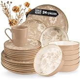 Moritz &amp; Moritz Mariella Ceramic Dinnerware for 6, 24 Piece Modern Dinnerware Set in Beige with Playful Design, Easy to Maint