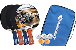 DONIC-SCHILDKRÖT Schildkröt Set de Tenis de Mesa Hobby para 4 Jugadores, 4 Raquetas, 5 Pelotas, en Bolsa de Tranporte, 788603
