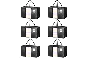 JOISCOPE 150L 6-Pack Large Capacity Clothes Storage Bag Organizer with Zips, Underbed Storage Box with Reinforce Handles & Waterproof Storage Tote, Foldable Packing Box for Moving House(Black, 150L)