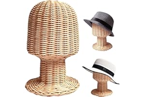 TINGSING Support de tête de mannequin en rotin, support de présentation de perruque, présentoir en osier fait à la main, support de casquettes de démonstration de coiffeur, design unique tissé pour la
