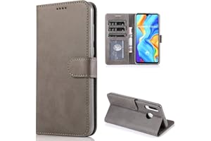 CTIUYA Custodia per Huawei P30 Lite, Cover Flip Case in Pelle Portafoglio Con Porta Carte Magnetica Antiurto Protettiva Completa a Libro Cuoio per Huawei P30 Lite, Grigio