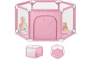 JUPPLIES Parque Infantil Bebe 127x127cm Hexagonal – Corralito Bebe con Malla Transpirable – Parque de Juegos Bebe con Puerta Lateral – Playpen Bebe sin Pelotas