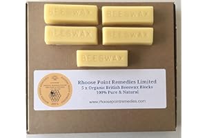 RHOOSE POINT REMEDIES Pure British Beeswax Blocks 100% Natural Organic Bees Wax 100-125 grams – Triple Filtered for Making Your own Candles, Leather Polish, Wood Polish, Wax Melts, lotions, balms & Creams (5 Single Blocks)
