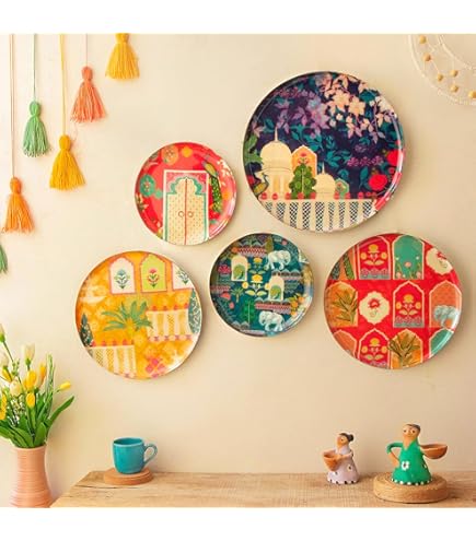 Kitchen Wall Decor RITUALISTIC Madhubani Iron Wall Plates- Set Of - Main Image