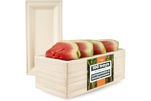 HAAGO 100 Vassoi Presentation Usa e Getta Bagasse Canna da Zucchero per Buffet, Antipasti, Pasticcerie, 26 cm, Solidi, Biodegradabili e Compostabili