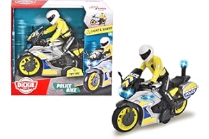 DICKIE TOYS Dickie Go Real Police Moto a Frizione 17 cm, Luci & Suoni, con Personaggio Removibile e Snodato, + 3 Anni, 203729019