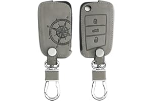 kwmobile Funda Compatible con VW Golf 7 MK7 Llave de Coche de 3 Botones - Case de Piel de Nobuck sintética para Mando de Coche - de Aguja magnética Gris