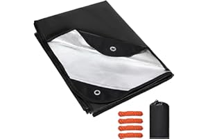 REDCAMP Heavy Duty Emergency Blankets for Survival, 7x5 ft Reusable Thickened Thermal Blanket & Waterproof Tarp with Guy Ropes, Reflective Rescue Bivvy Bag for Outdoor Camping Hiking, Black