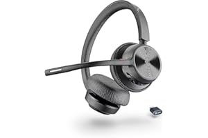 Micro-casque sans fil Poly Voyager 4320 UC - Micro-casques binauraux avec perche microphone antibruit - Connexion à un PC/Mac/Téléphone portable via Bluetooth - Fonctionne avec Teams (certifié), Zoom