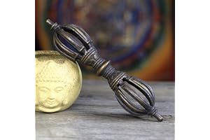 Gandhanra Potente budismo tibetano vintage dharma Ritual Vajra Dorje, nueve puntas Phurba morillo, dispositivo de energía tántrica, hecho a mano en Nepal (pequeño 6.1 pulgadas 1.2 pulgadas) (6.1