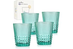 Joeyan Verres à Eau en Verre Vert 300 ML avec Texture en Diamant, Lot de 4 gobelets en Verre pour thé Eau jus Cocktail Boissons, Verres à Motifs pour la Maison, Les fêtes et Les Restaurants