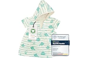 Windelbär Kinder Badeponcho Kapuzenhandtuch 100% Bio Baumwolle U Boot Badetuch Bademantel mit kurzen Ärmeln [GOTS & ÖKOTEX zertifiziert] für Größe 62/68