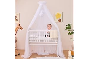 ALAVYA HOME® Ciel de Lit en Tulle 120 cm pour Lit de Bébé et Berceau, Moustiquaire avec 2 Pompons et Barre, Décoration pour Chambre, Protège et Enchante