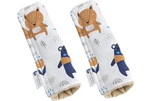 Medi Partners Copri Cintura di Sicurezza 2 Pezzi Auto Copricintura Bambini Car Cuscino 17x22cm 100% Cotone Minky Cinture Kids Copri Seggiolino Protezione (Animali boho con beige Minky)