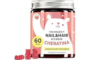 Caramelle Gommose Cheratina - You Nailed It - Capelli e Unghie - Vitamina C, E, Selenio, Zinco, Rame e Biotina - 400 mg di Cheratina - 60 Conteggi - Senza Zucchero, Vegetariano - Bears with Benefits