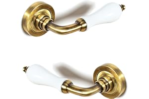 ARCO HERRAJES ARCO · Juego de manillas para puerta, acabado cuero satinado con porcelana blanca · Fabricado en España